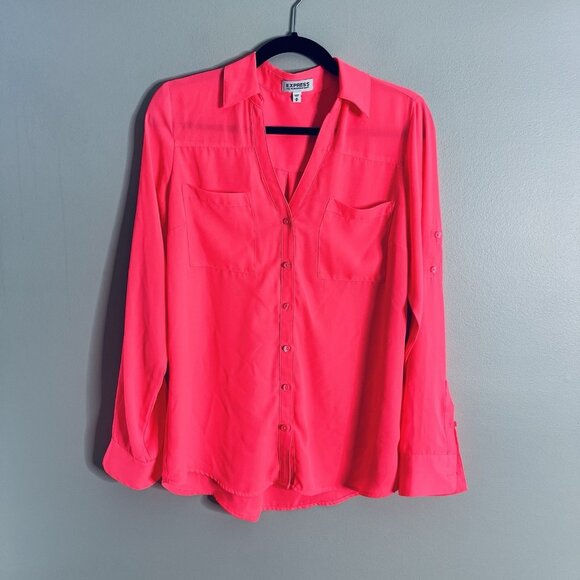 Express Size Medium Pink Portofino Chiffon Button Shirt - Picture 1 of 6